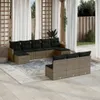 10-tlg. Garten-Sofagarnitur mit Kissen Grau Poly Rattan Produktbild-Vorschau 2