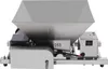 A stainless steel fruit mill or crusher with a hopper and a control box with a switch. Náhled obrázku produktu
