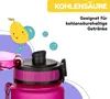 A close-up of a pink water bottle lid with a cartoon mango and bubbles in the background. Voir les images du produit