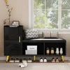 A shoe cabinet with a bench seat in a hallway or entryway, next to a window. Podgląd zdjęcia produktu