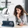A woman is looking down at a phone case on a table, with a circular inset showing the phone case's kickstand feature. Anteprima dell’immagine prodotto