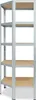A tall, five-shelf metal corner shelving unit with wooden shelves, shown against a white background. Anteprima dell’immagine prodotto