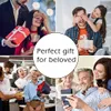A collage of four images showing people giving and receiving gifts, with a central circle containing text. Produktbild-Vorschau
