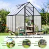 A greenhouse in a garden setting, with smaller inset images showing different garden scenarios. Voir les images du produit