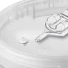 A close-up view of a transparent plastic fermentation bucket lid with a white stopper and a clear plastic fermentation lock. Voir les images du produit
