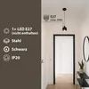 A hallway with a pendant light and informational graphics. Produktbild-Vorschau