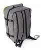 A gray and green backpack is shown against a white background. Produktbild-Vorschau