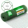 A roll of green wire mesh fencing is shown, with a close-up inset detailing the mesh size. Produktbild-Vorschau