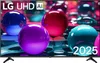 A television screen displaying a colorful, abstract image with large, glossy spheres and the text 'LG UHD AI' and '2025'. The TV is on a stand. Produktbild-Vorschau