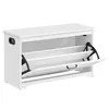 A white shoe cabinet with two flip-down compartments. Produktbild-Vorschau