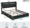 A diagram of a bed frame with dimensions and feature icons. Náhľad obrázku produktu