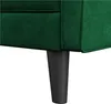 A close-up view of the bottom corner of a green upholstered armchair, showing one of its black legs. Produktbild-Vorschau