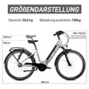 A diagram showing the dimensions of an e-bike, with text providing specifications. Produktbild-Vorschau