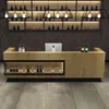 A modern bar counter with shelves and bottles displayed. Produktbild-Vorschau