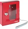 A red emergency key box with a clear window and a silver pull chain attached. Produktbild-Vorschau
