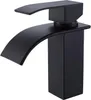 A black waterfall-style bathroom faucet is shown against a white background. Produktbild-Vorschau