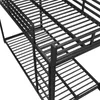 A close-up view of a black metal bunk bed frame, showing the slatted surfaces of both the top and bottom bunks. Podgląd zdjęcia produktu