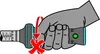 A hand holding a tool with a red 'X' symbol indicating an incorrect action. Produktbild-Vorschau