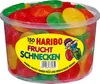 A clear, well-lit image of a tub of Haribo Fruchtschnecken candy. Produktbild-Vorschau