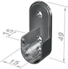 A 3D render of a metal bracket with dimensions indicated. Produktbild-Vorschau