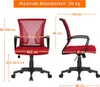 A size chart for a red office chair, showing dimensions in centimeters. Produktbild-Vorschau
