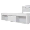 A close-up, side view of a white wooden bed frame with built-in storage drawers and shelves. Anteprima dell’immagine prodotto