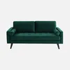 A green velvet sofa is shown against a white background. Produktbild-Vorschau
