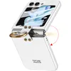 A white flip phone case with a gold ring holder is shown in an open, diagonal position against a white background. Produktbild-Vorschau