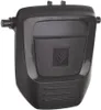 A black plastic part with a textured surface and a small square emblem with three downward-pointing arrows. Voir les images du produit