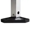 A close-up view of the base of an aluminum pole with a black plastic foot attached by a screw. Produktbild-Vorschau