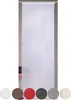 A white panel curtain is shown hanging, with several circular color swatches displayed below it. Produktbild-Vorschau