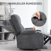 A gray recliner chair is shown in a room with a shelf in the background. The chair is partially reclined, and there are callouts highlighting its features. Podgląd zdjęcia produktu