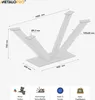 A diagram of a V-frame table base with dimensions and feature icons. Voir les images du produit