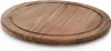 A wooden serving platter with a groove around the edge, shown from a diagonal angle on a white background. Produktbild-Vorschau