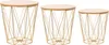 Three wireframe tables with wooden tops are displayed against a white background. Produktbild-Vorschau