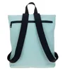 The back of a light blue backpack with black straps. Produktbild-Vorschau