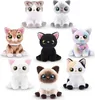 A collage of eight plush cat toys with large, expressive eyes, arranged in a grid. Podgląd zdjęcia produktu