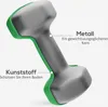 A cutaway view of a dumbbell showing its internal structure and external materials. Produktbild-Vorschau