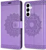 A purple flip phone case with a mandala design is shown from two angles. Produktbild-Vorschau