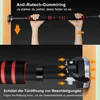 A split image showing a pull-up bar being used and a close-up of its mounting mechanism. Produktbild-Vorschau
