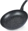 A black frying pan with a speckled pattern and a black handle, shown from a diagonal angle against a white background. Náhled obrázku produktu