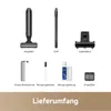 A collection of vacuum cleaner parts and accessories laid out on a white background, with a text overlay at the bottom indicating 'Lieferumfang' (Scope of delivery). Voir les images du produit