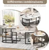 A collage of images showing different arrangements of marble-design side tables with black metal frames, presented in a living room setting. Produktbild-Vorschau