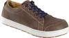 A single brown leather shoe with blue laces is shown against a white background. Produktbild-Vorschau