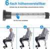 An image showing how to adjust the height of a shower stool, with diagrams and people demonstrating different height settings. Náhľad obrázku produktu