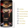 A screen protector with a graphic design on a smartphone, next to a list of product features. Produktbild-Vorschau