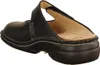 A black leather clog shoe is shown from a rear, slightly angled perspective against a white background. Podgląd zdjęcia produktu