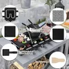A raclette grill set displayed on a table outdoors, with various components labeled. Náhľad obrázku produktu