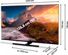A television screen displaying a landscape image, with dimensions and measurements overlaid. Produktbild-Vorschau