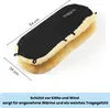 A Hofbrucker lambskin hand warmer for a stroller is shown against a white background, with dimensions indicated. Produktbild-Vorschau